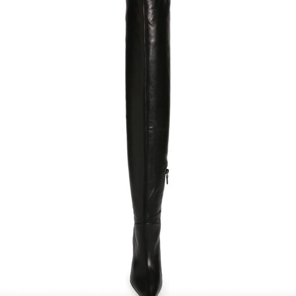 Stuart Weitzman Black Leather Lucite Wedge Over the Knee Boots - Picture 6 of 15